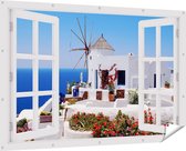Gards Affiche de jardin Moulin grec transparent - 180x120 cm - Toile de jardin - Décoration de jardin - Décoration murale extérieur - Peinture de jardin