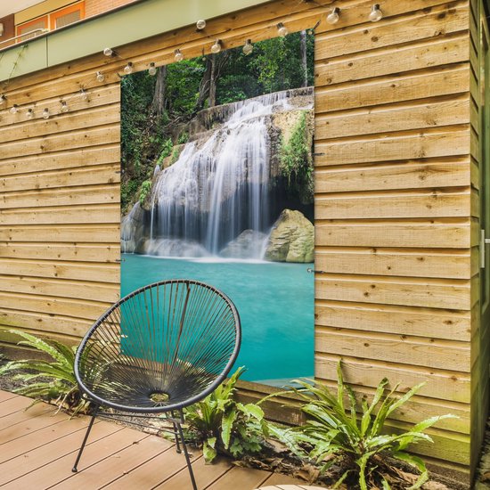 Affiche jardin - Cascade - Water - Nature - Pierre - Arbres - 120x180 cm - Toile jardin - Affiche clôture