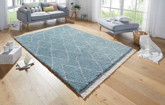 Tapis à poils longs Jade - bleu / crème 80x150 cm