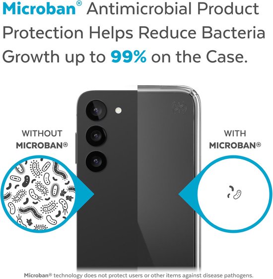 Speck hoesje geschikt voor Samsung Galaxy S23 - Slank - Kristalhelder - Valbescherming gecertificeerd tot 4 meter - Microban Antibacterieel - Presidio Perfect Clear lijn - Transparant