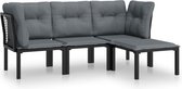 vidaXL - 4-delige - Loungeset - poly - rattan - zwart - en - grijs