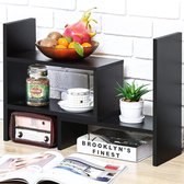Boekenkast klein bureau-organizer, boekenkast, boekenkast van hout, verstelbaar boekenkast, uittrekbaar staand rek voor kantoorbenodigdheden, wooncultuur en keuken, zwart