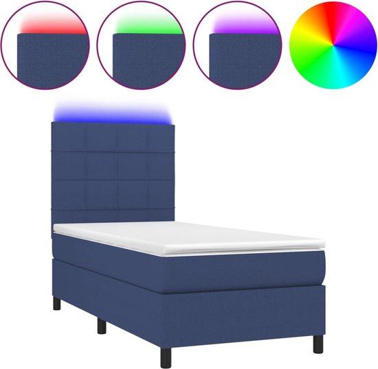 vidaXL - Boxspring - met - matras - en - LED - stof - blauw - 80x200 - cm