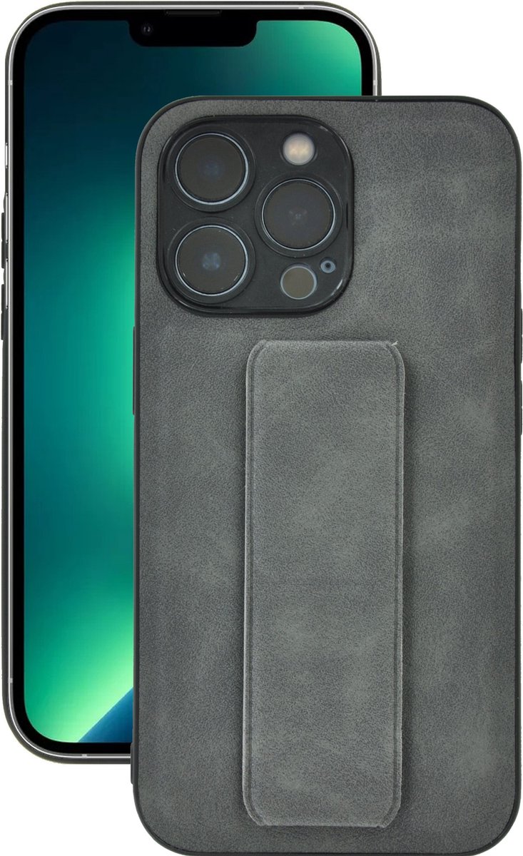 Geschikt voor iPhone 13 Pro hoesje - Kunstleder back cover met standfunctie Grijs