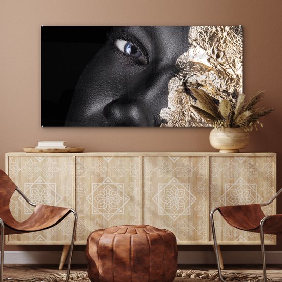 MuchoWow® Peinture sur Verre - Femme - Or - Zwart - Peinture - Luxe - 120x60 cm - Peintures sur Verre Acrylique - Photo sur Glas