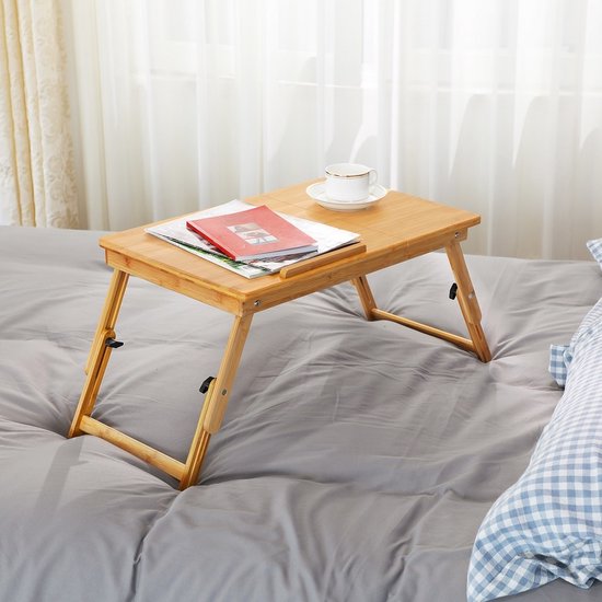 Laptoptafel voor op schoot voor bed of op de bank van bamboe hout