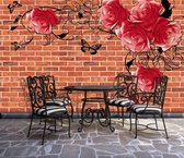 Roses Flowers Abstract Brick Wall Photo Wallcovering