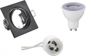 LED Spot Set - Trion - GU10 Fitting - Dimbaar - Inbouw Vierkant - Mat Zwart - 6W - Natuurlijk Wit 4200K - Kantelbaar 80mm - BES LED