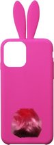 ADEL Siliconen Back Cover Softcase Hoesje Geschikt voor iPhone 11 - Roze Konijn Pluche Zachte Stof