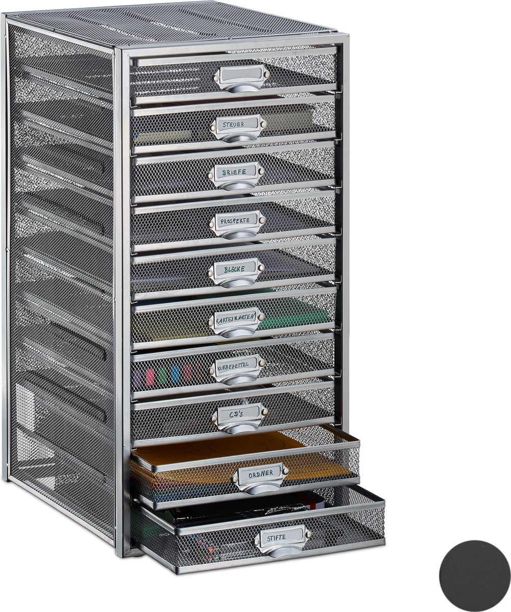 brievenbak a4 - met 10 lades - bureau organizer - staal - zilver