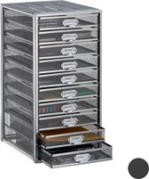 Relaxdays Ladenbox - brievenbak - opbergsysteem - ladenblok op bureau - 10 vakken - A4 - zilver