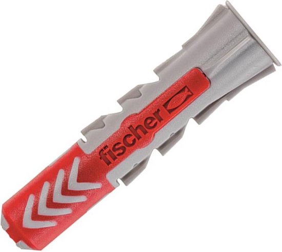 Grijze fischer plug met rode band en pijlvormige markeringen.