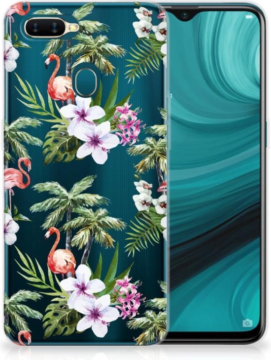 TPU Bumper Silicone Étui Housse pour OPPO AX7 Coque Téléphone Palms Flamingo