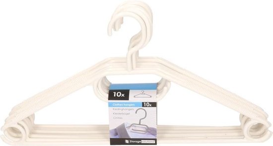 10x Plastic kledinghangers wit - Kleerhangers - Kunststof garderobe hangers  voor... | bol