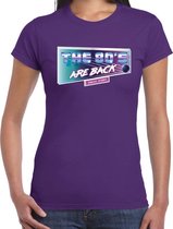 Eighties verkleed thema - The 80s are back t-shirt - paars - dames kleding - disco thema outfit / feest shirt kleding XS