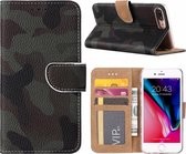 iPhone 8+ (Plus) / 7+ (Plus) Donker Camouflage Design Booktype Kunstleer Hoesje & Pasjesruimte