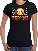 Funny emoticon t-shirt Try me zwart voor dames L