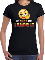 Funny emoticon t-shirt Sexy and i know it zwart dames 2XL