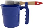 Set van 2x Blauwe verfpot inzet beker met deksel en handvat - 1 liter - Blauwe inzetpotten - Bewaarpot voor schilderen en klussen