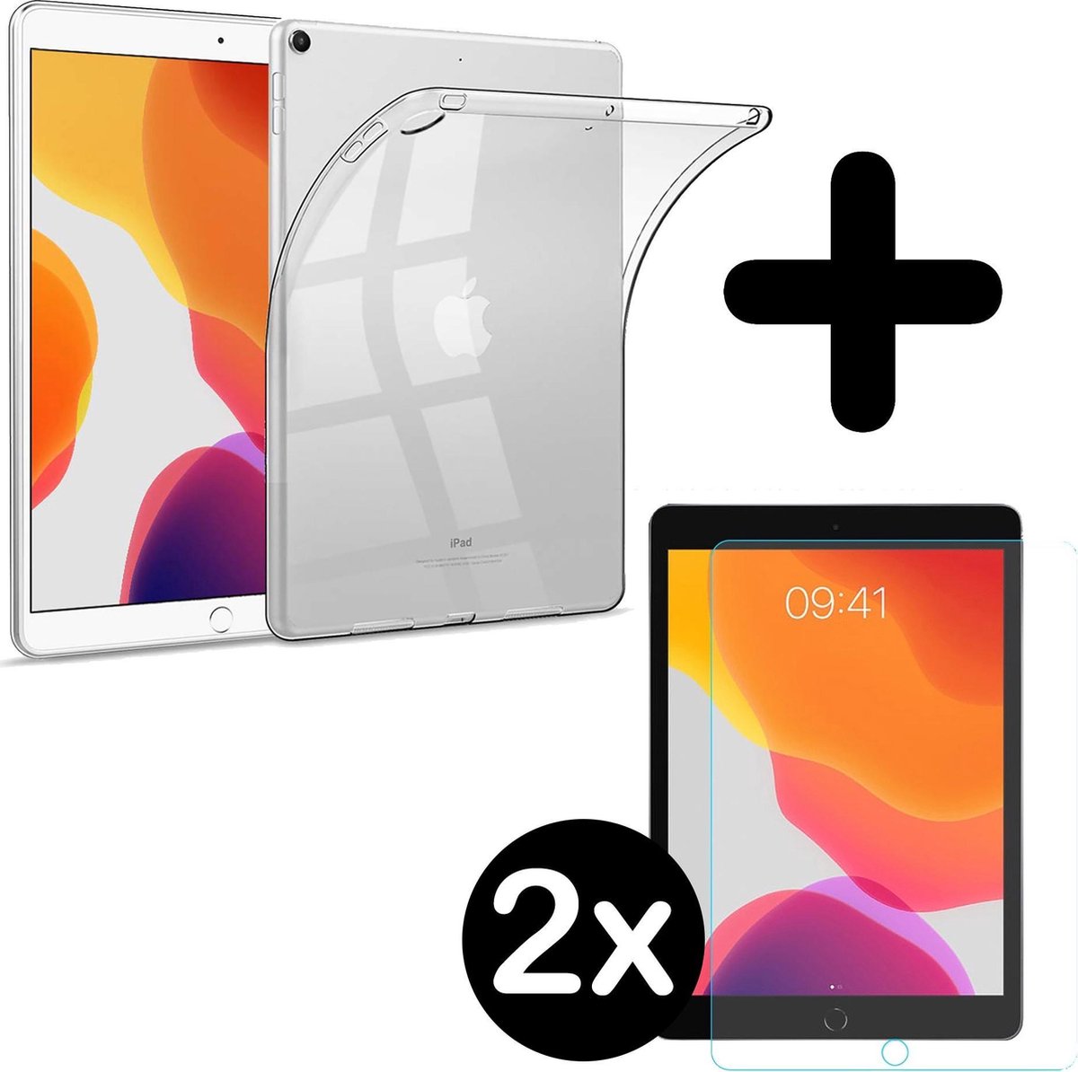 Hoes - Geschikt voor Apple iPad 7 (2019) - 10.2 inch - 7e Generatie - Met 2x Screenprotector - Siliconen Backcover - Shockproof Case - Shockbestendige Back Cover Tablet Hoesje - Transparant