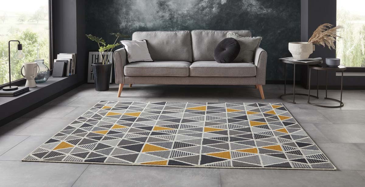Tapis Moderne Doux Gris Et Jaune – 160x230 Cm – Design Croix – Nouveau
