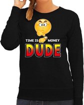 Funny emoticon sweater Time is money DUDE zwart dames S