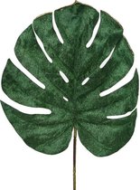 Groene fluwelen Monstera/gatenplant kunsttak kunstplant 80 cm - Kunstplanten/kunsttakken bladgroen - Kunstbloemen boeketten