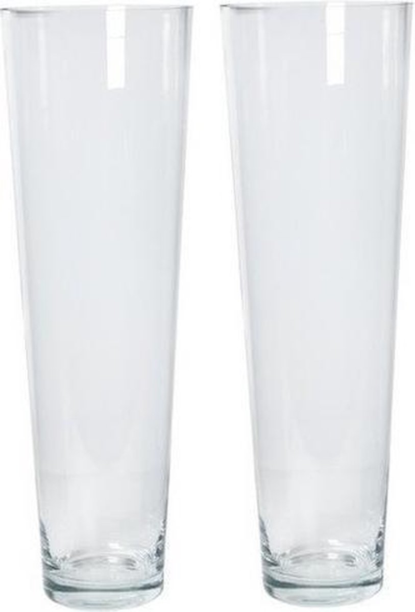 2x Conische vaas helder glas 22 x 70 cm - 2x glazen boeketvaas wijd conisch  - 2 stuks | bol.com