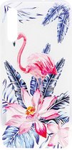 Shop4 - Samsung Galaxy A50 Hoesje - Zachte Back Case Flamingo en Bladeren Roze