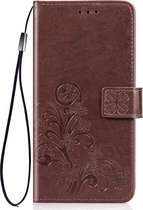 Shop4 - Motorola Moto G7 Play Hoesje - Wallet Case Bloemen Patroon Bruin