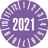 Keuringssticker met jaartal 2021 op rol, paars 20 mm - 500 per rol