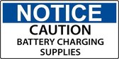 Sticker 'Notice: Caution, battery charging supplies' 100 x 50 mm