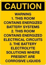 Sticker 'Caution: Warning, this room contains energized battery systems' 148 x 105 mm (A6)
