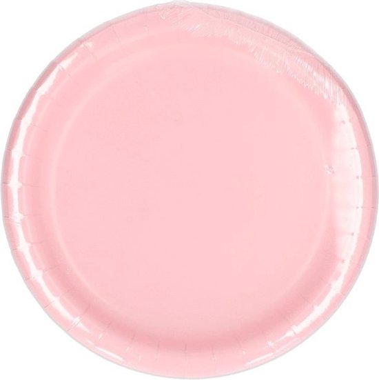 16x Kartonnen bordjes lichtroze / pastel roze 23 cm - Wegwerpborden van karton - Babyshower feestbordjes - Feestartikelen tafeldecoratie