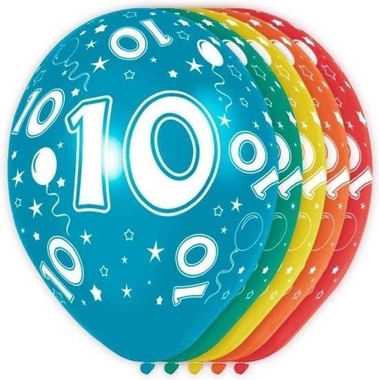 10x stuks gekleurde 10 Jaar thema versiering heliumballonnen 30 cm - feestartikelen/versiering
