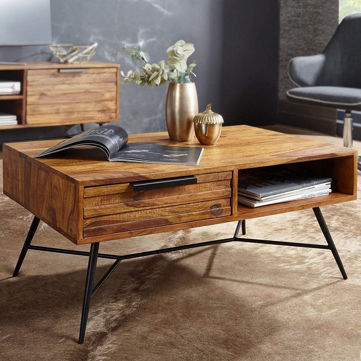 Homgoday Salontafel, 70 x 45 x 36 cm, van bamboe, salontafel, salontafel, salontafel, voor woonkamer, kantoor, slaapkamer