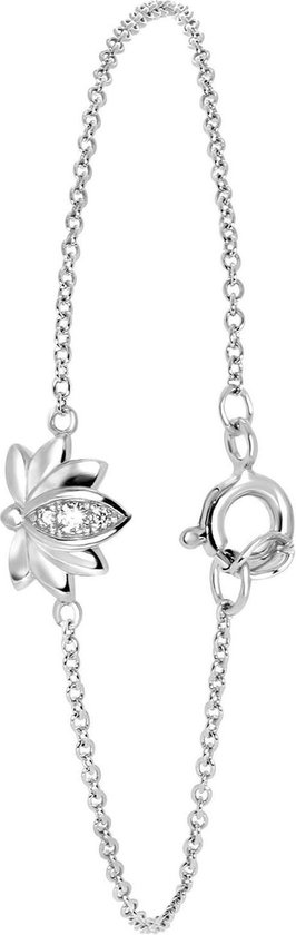 Lucardi Dames Zilveren armband lotus met zirkonia - Armband - 925 Zilver - Zilverkleurig - 18 cm