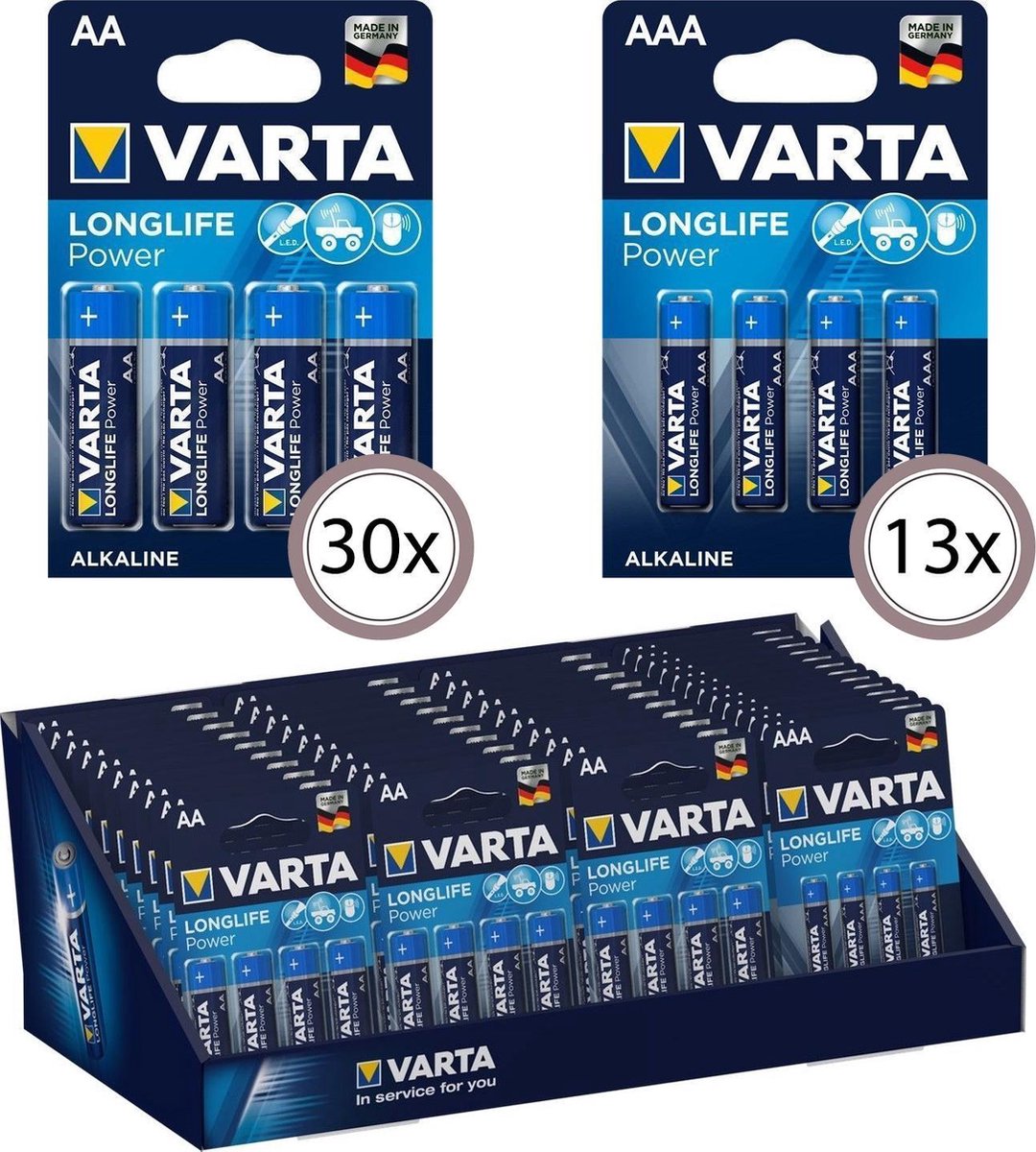 VARTA Counter Display Longlife Power 30x AA - 13x AAA (4 packs)