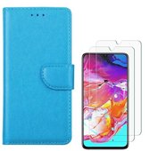 hoesje Geschikt voor: Samsung Galaxy A70 / A70S Portemonnee Turquoise met 2 stuks Glas Screen protector