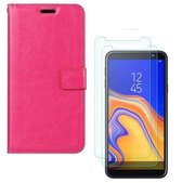 hoesje Geschikt voor: Samsung Galaxy J6 Plus 2018 Portemonnee roze met 2 stuks Glas Screen protector