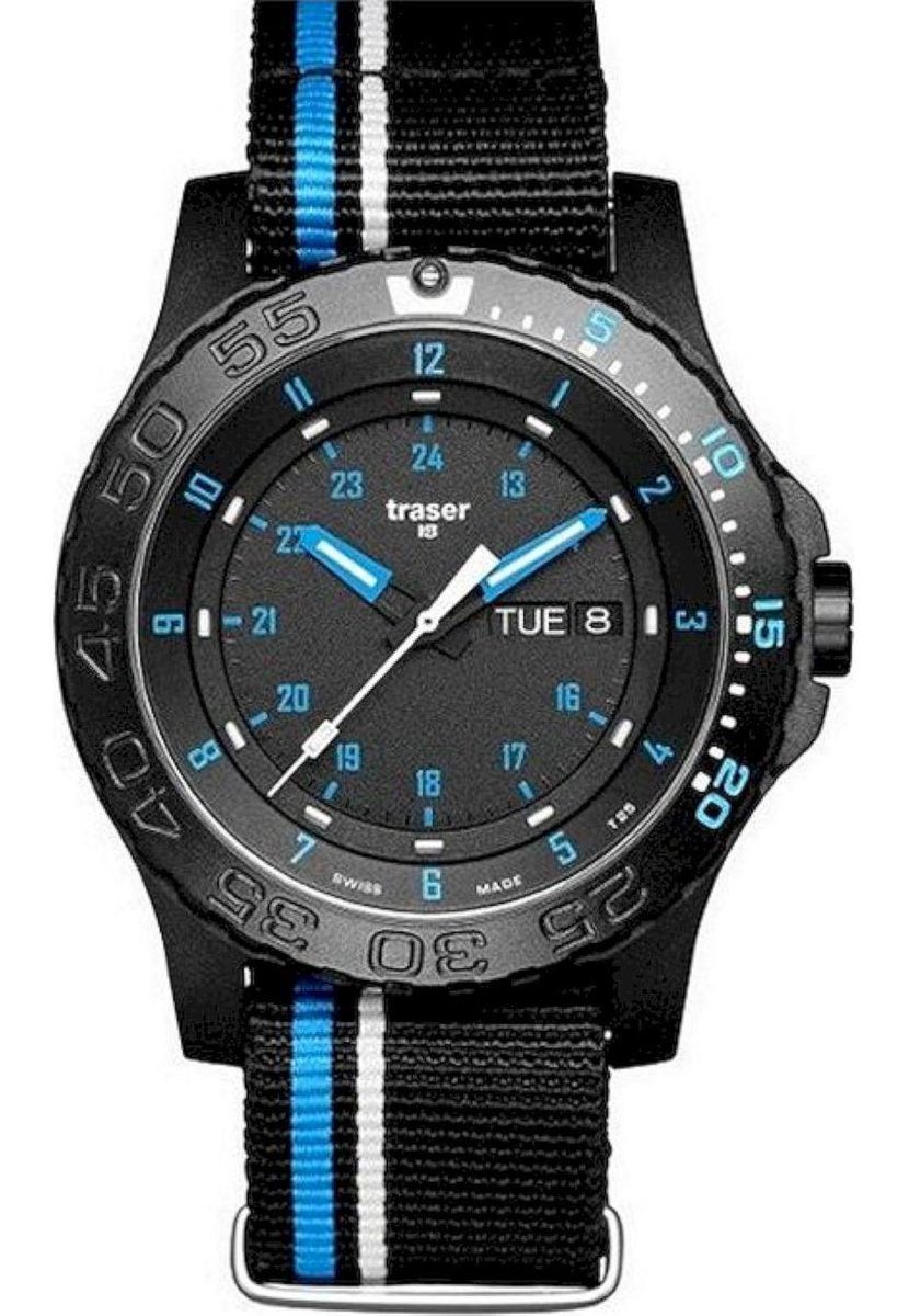 Traser P66 Blue Infinity nato - horloge - Ø 45 mm - zwart-blauw