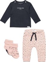 Noppies  SET (4delig) Broek en Sokken Peach met stip en Shirt Charcoal - Maat 50