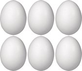 6x Piepschuim ei decoratie 10 cm hobby/knutselmateriaal - Knutselen DIY eieren beschilderen - Pasen thema paaseieren eitjes wit