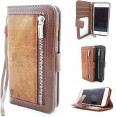 Huawei P20 Lite Bruine Wallet / Book Case / Boekhoesje/ Telefoonhoesje / Hoesje met pasjesflip en rits voor kleingeld