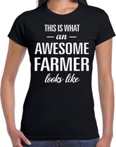 Awesome farmer - geweldige boerin cadeau t-shirt zwart dames - beroepen shirts / verjaardag cadeau S