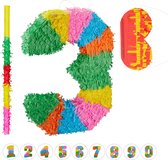 Relaxdays 3-delige pinata set - verjaardag - getallen pinata - cijfer 3 - stok - blinddoek