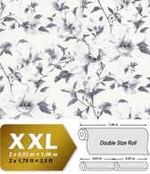 Bloemen behang EDEM 9080-20 vliesbehang gestempeld met bloemmotief glanzend wit grijs zilver 10,65 m2