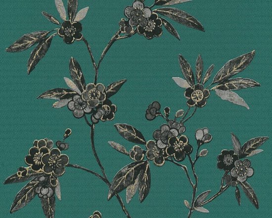 A.S. Création behangpapier bloemmotief donkergroen, grijs en zwart -  AS-374722 - 53 cm... | bol.com