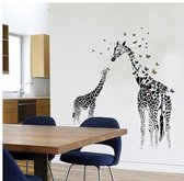 Muursticker Giraffe Met Vlinders - Vinyl - Zwart