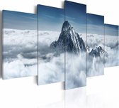 Schilderij - Bergtop in de Wolken, wanddecoratie, Blauw/Wit, 5luik